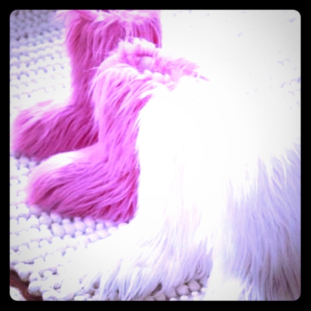 Faux fur fuzzy boots.